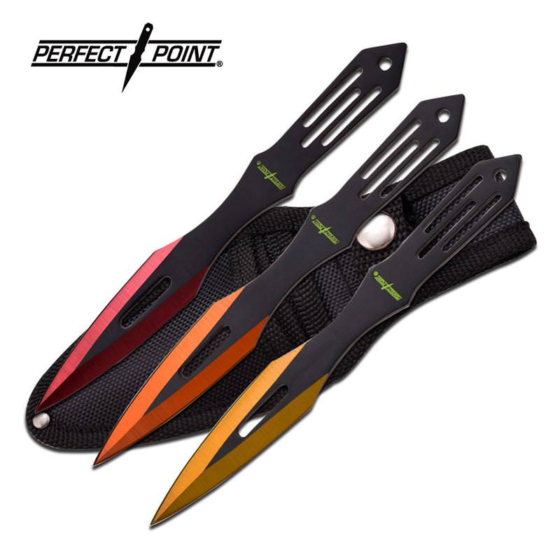 Triple Sunrise Orange Red Yellow Throwing Knife Set Three Pack - Tophatter's Army Products & Self Defense Collectible Weapons - Tophatter Daily Deals